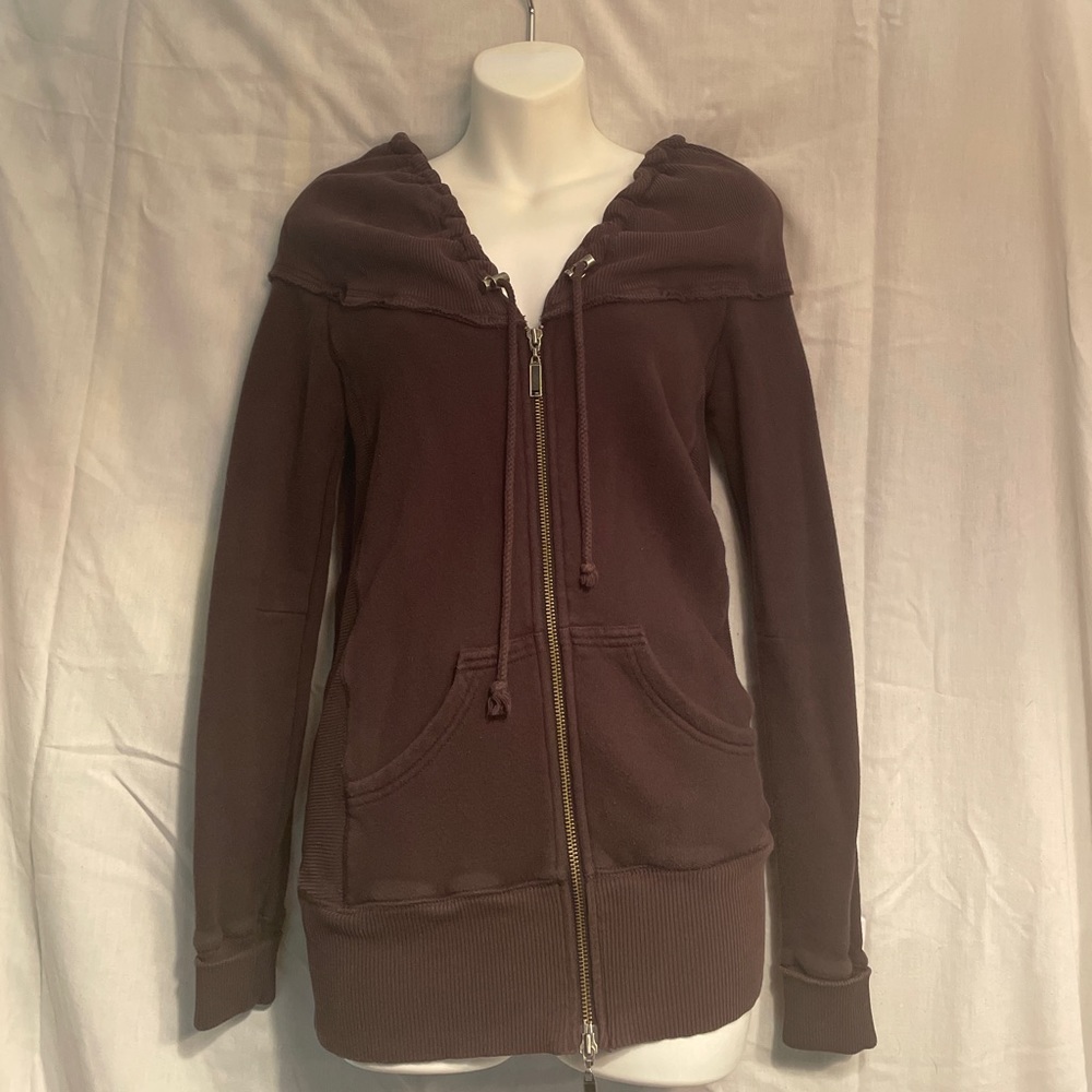 Free People - Vintage!  Brown comfy zipper sweatshirt with larger collar.